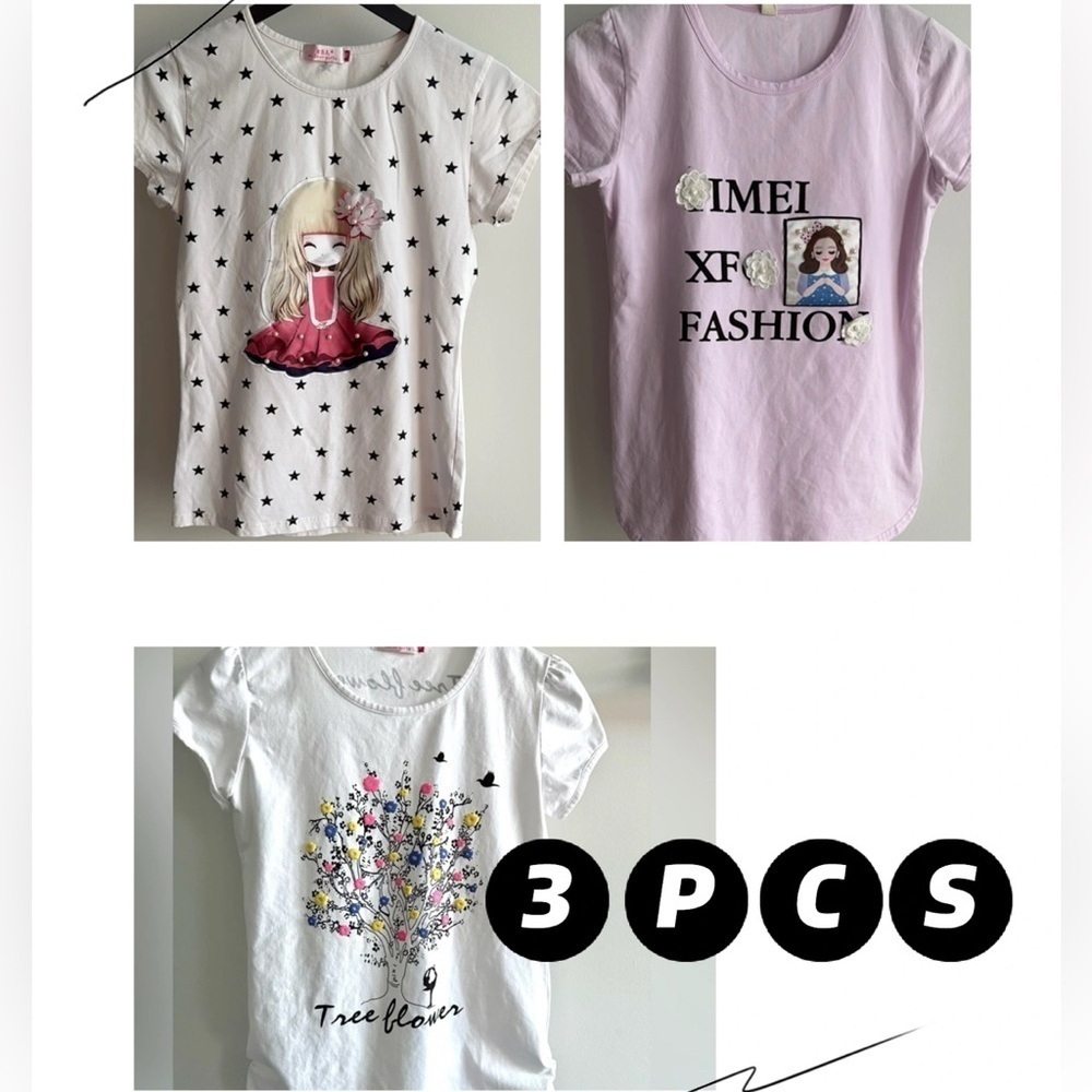 3PC Girls Graphic T-Shirt Bundle Short Sleeve Tees Excellent Condition